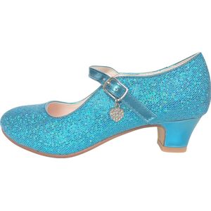 Hakken schoenen blauw glitterhartje Spaanse Prinsessen schoenen - maat 35 (binnenmaat 22,5 cm) pumps - gesp schoen - kinderen -