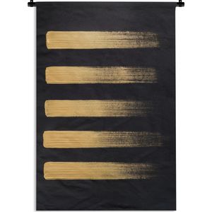Wandkleed Goud Geverfd - Gouden strepen op zwart papier Wandkleed katoen 90x135 cm - Wandtapijt met foto