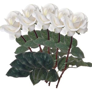 Top Art Kunstbloem roos Caroline - 5x - wit - 70 cm - zijde - kunststof steel - decoratie bloemen