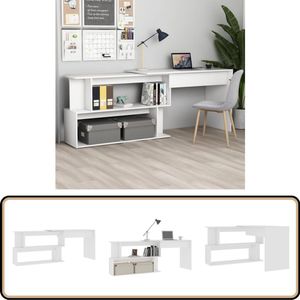 vidaXL Hoekbureau - 200x50x76 cm - Bewerkt hout - Wit Hoekenbureau - Bureau Modern - Werkplek - Kantoor - Schrijfblad