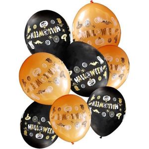 CARNIVAL TOYS - 8 zwarte en oranje Halloween ballonnen - Decoratie > Ballonnen