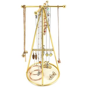 Ibenzoa® Sieraden Organizer Piramidevormig met Gouden Afwerking en Ronde Basis voor Kettingen en Armbanden