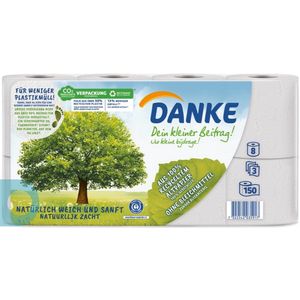 Danke Toiletpapier recycling 3-laags (16 x 150 vellen), 16 pakken met 8 rollen