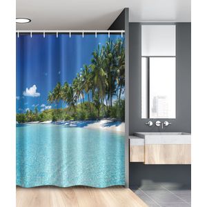 New Bed Oceaan Palm Kust Douchegordijn Anti Schimmel, Shower Curtain, Badkamer Decor Set met Haakjes, 120x200 cm