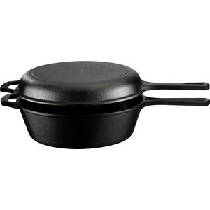 Navaris Dutch Oven gietijzeren pan met deksel - Lang handvat - 3,4 liter - 42 x 26 x 11,7 cm - Voor alle fornuizen - Pre seasoned - Voor broodbakken