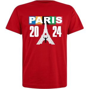 Parijs 2024 Rood T-shirt - sport - atletiek - hardlopen - paris - eiffeltoren - goud