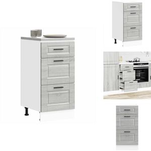 vidaXL Keuken Onderkast - Keuken Onderkasten - Spoelbak Onderkast - Gootsteen Onderkast - Keuken onderkast Porto bewerkt hout grijs sonoma eiken