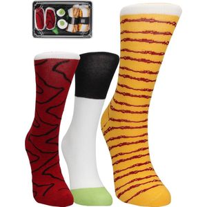 OHNO Cadeau Artikelen Funny Sushi Sokken - Multipack Sokken - Multicolor, Cadeauverpakking