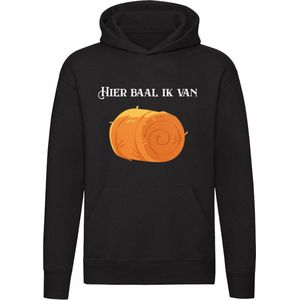 Hier baal ik van Hoodie - hooi - boer - tractor - trekker - balen - tegenvaller - spijt - jammer - unisex - trui - sweater - capuchon