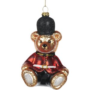 Viv! Christmas Kerstornament - Engelse Teddybeer - glas - bruin rood zwart - 13cm