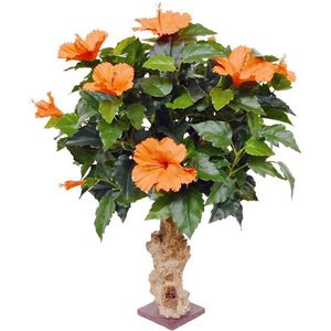 Hibiscus kunstplant op voet 65cm - oranje