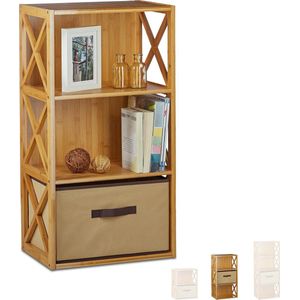 Relaxdays rek bamboe - 3 etages - met mand - badkamerrek - 80 x 42 x 29 cm - bruin