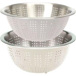 Excellent Houseware RVS keuken vergiet/zeef - set met 2 formaten - creme wit - Diameter 24 en 27 cm