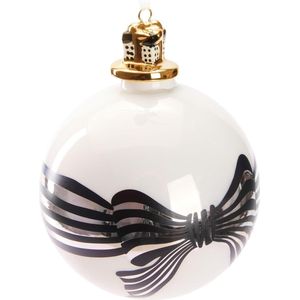BRUBAKER Premium Kerstballen Met Cadeau - Wit, Zwart En Goud - 10 Cm Glazen Boombal Met Geschenkdoos Porseleinen Beeldje - Kerstboom Kerstballen - Kerstversiering
