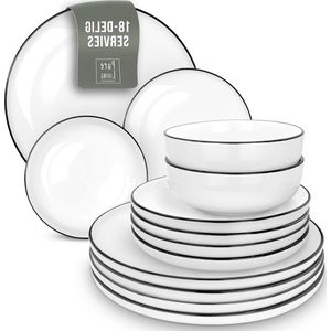 Serviesset voor 6 Personen in Scandi Stijl - Premium Wit Porselein 18-Delig - Geschikt voor Vaatwasser en Magnetron - Elegante Bordenset - Stijlvol Eetgerei - porseleinen servies Cool plate