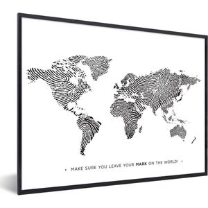 Fotolijst incl. Poster - Wereldkaart - Zwart - Vingerafdruk - 80x60 cm - Posterlijst