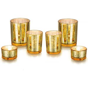 Gouden votief theelicht kaarshouders - 6 stuks kwik glas - gouden theelichten kaarshouder bulk - bruiloft middelpunt tafeldecoraties - bruids douche feestdecor - kerst - 2 set