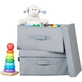 opbergdoos set van 2 - opvouwbare manden - deksel - 17 x 23 x 33 cm - stof - grijs