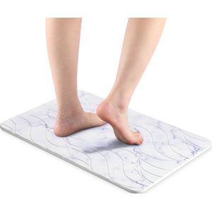 Navaris hoog absorberende badmat - Douche mat van diatomeeënaarde - Sneldrogend en anti-slip - In elegant design - Wit marmer print