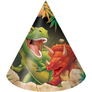 8x stuks Dinosaurus thema papieren feesthoedjes - Kinder verjaardag