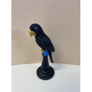 Polyresin papegaai op standaard - zwart - hoogte 19x9x7 cm - Decoratieve beelden - Woonaccessoires