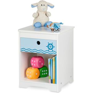 Nachtkastje kinderkamer zeeman design lade opbergvak HBD 41 x 32 x 31 cm nachttafel kinderen wit blauw - speelgoed opbergers auto tafeltje kind