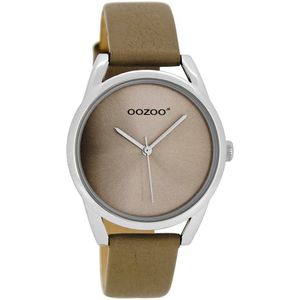OOZOO Timepieces - Zilverkleurige horloge met taupe leren band - JR292