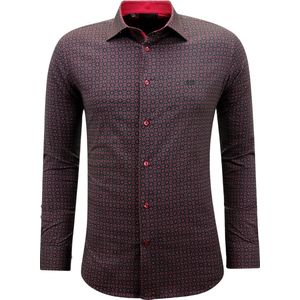 Overhemd Print Heren Lange Mouwen Slim Fit - 3137 - Rood