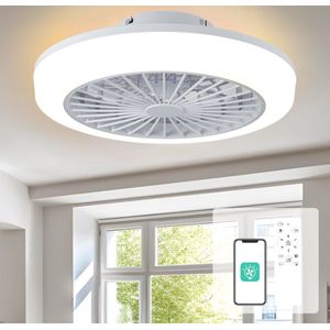 Smart Lamp Ventilator - Met Afstandsbediening en APP - Plafondventilator - 45 cm - Wit - Keuken Lamp - Woonkamerlamp - Moderne lamp