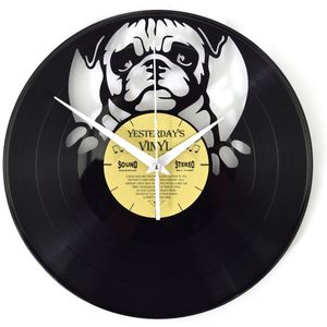 LP Klok Met Hond - Vinyl – Wandklok Buldog - Met geschenkverpakking