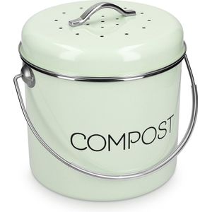 Navaris metalen compostbak 3L - Afvalbakje met 3x filter tegen vieze geuren - Prullenbak met deksel voor gft-afval - Compostemmer keuken - Mintgroen
