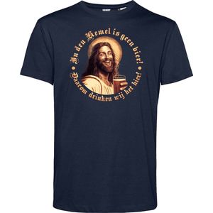 T-shirt Jezus In den hemel is geen Bier | Oktoberfest dames heren | Carnavalskleding heren dames | Foute party | Navy | maat 5XL