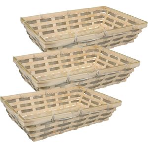 Broodmand rechthoekig - 3x - gevlochten bamboe hout - 34 x 24 x 8 cm - naturel/bruin