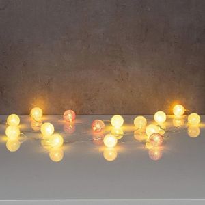 Lichtsnoer met 15 LED ballen in roze en wit - Decoratieve katoenen slinger voor binnen en buiten