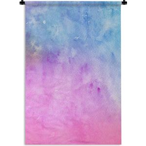 Wandkleed Waterverf Abstract - Abstract kunstwerk gemaakt met waterverf en roze met blauwe kleuren Wandkleed katoen 120x180 cm - Wandtapijt met foto XXL / Groot formaat!