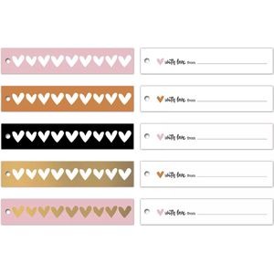 Cadeaulabel -  Hartjes | 4 x 8 CM | 25 stuks | Goud | Roze | Zwart | Wit | Terracotta Cadeaulabels | Labels Cadeau | Cadeau Tags | Cadeau Etiketten | Cadeauversiering | Cadeau Decoratie