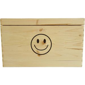 Opbergdoos met smiley - opbergbox - houten kist - opbergdoos kinderen