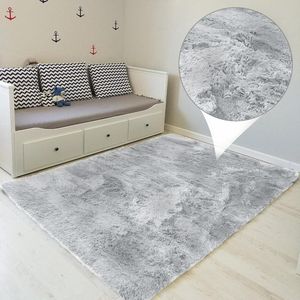 120 x 160 cm Hoogpolig Woonkamer Tapijt - Pluizig Slaapkamer Tapijt voor Nachtkastjes - Buitentapijt - Grijs Wit