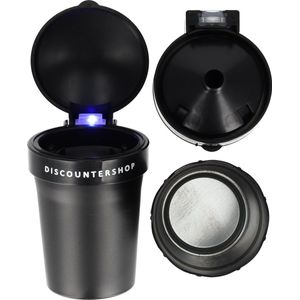 Auto Asbak Zwart met LED Verlichting en Deksel -Car Ashtray- Past in Bekerhouder - 11x8 cm