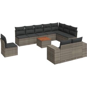 vidaXL Loungeset - 11-delig - Poly Rattan - Grijs Loungeset - Tuinmeubels - Lounge Set - Pe Rattan - Outdoor Furniture