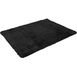 Tapijt MCW-F69, shaggy loper hoogpolig langpolig, stof/textiel pluizig zacht 230x160cm ~ zwart