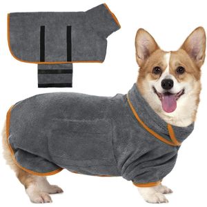 Lexium Hondenbadjas - Maat XL - Grijs & Oranje- Badjas Voor Honden - Honden Badjas