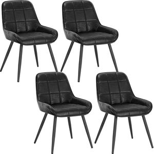 Mason® - Eetkamerstoel - Ergonomisch - Set van 4 - Leer & Metaal - Zwart - Industrieel