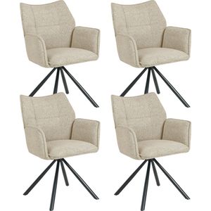 Colenis® - Enzo Eetkamerstoelen - Set van 4 - Beige - Bouclé Stof - Luxe Gestoffeerde Zitting - Industrieel Design - Metalen Poten - Stoel