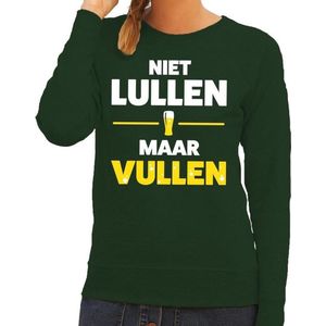 Niet lullen maar Vullen tekst sweater groen dames - dames trui Niet lullen maar Vullen XS