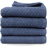 DoubleDry Handdoek Popcorn Weave - 50x100 - 4 stuks - OEKO-TEX Made in Green - zacht katoen - blauw