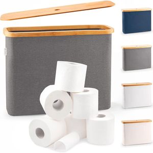 Toiletpapier Opbergdoos - Bamboe Deksel - Waterdicht - Grijs - 12 Rollen