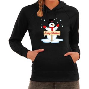 Sneeuwpop Merry Christmas foute Kerst hoodie / hooded sweater - zwart - dames - Kerstkleding / Kerst outfit XL