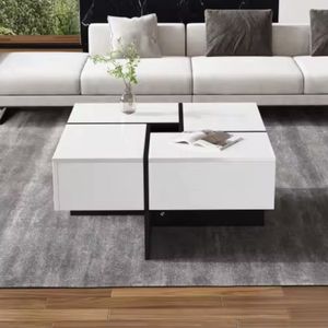 J&R Salontafel - Hoogglans salontafel - Vierkant salontafel - 4 Lades - Uitschuifbaar - Hoogglans wit - 70x70x35cm