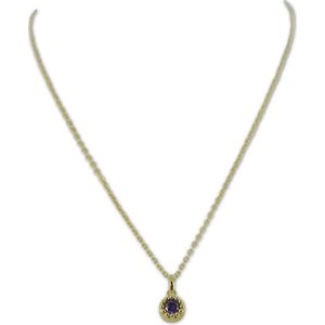 Silventi 9SIL-22154 Zilveren ketting met Hangertje - Dames - Zirkonia - Paars - In Fantasie Zetting - 7 mm Doorsnee - Ankerschakel - 39 + 5 cm - 1,3 mm Dikte - zilver - Gold Plated (Verguld/Goud op Zilver)